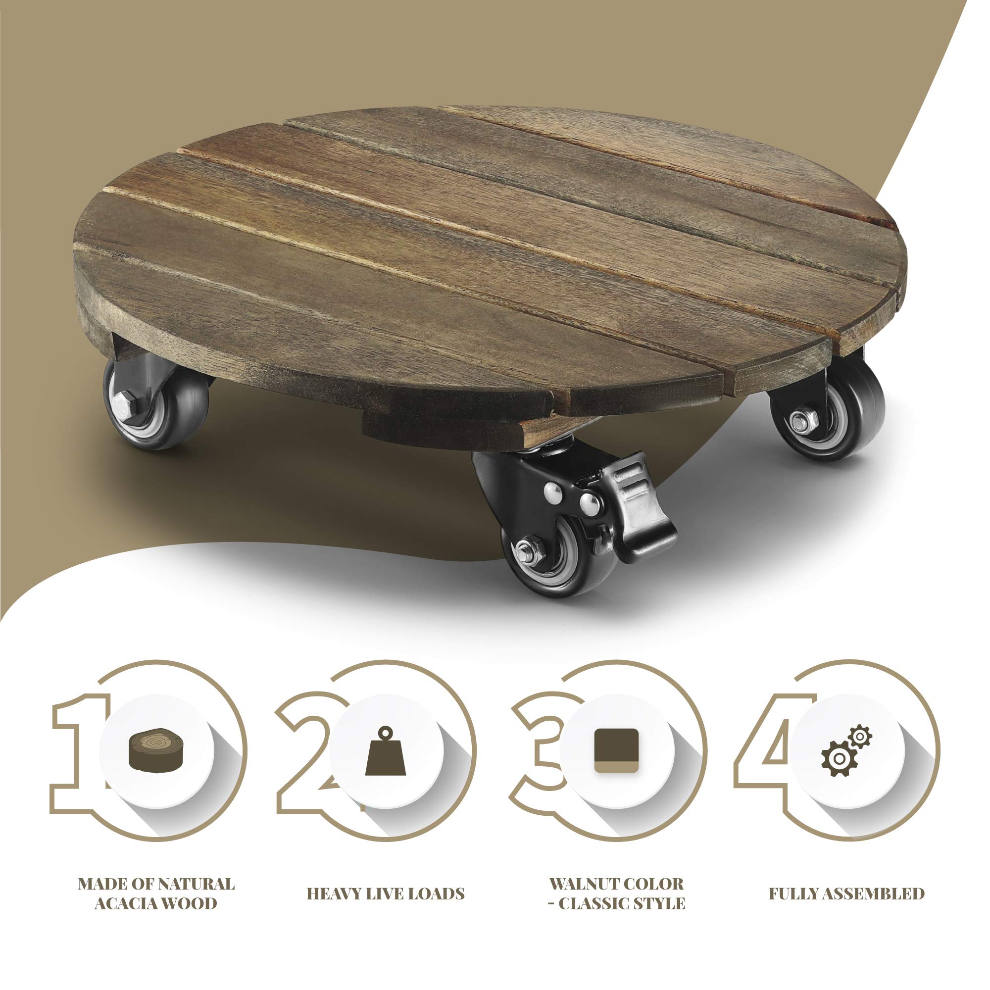 Buy LITADA Acacia Wood Plant Caddy (Set of 2) Plant Dolly Heavy Duty