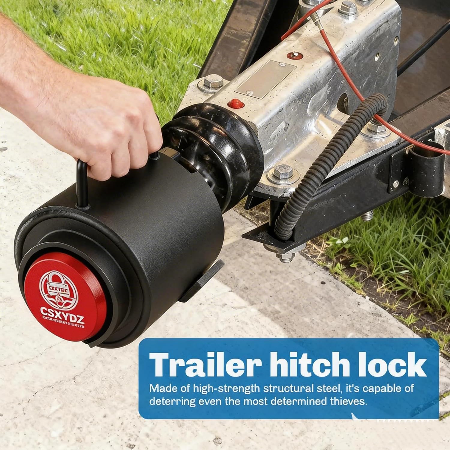 2-5/16 Inch Heavy Duty Trailer Hitch Lock - Ball Connector and Security Chain Anti-Theft, Suitable for Pop Up Campers, RVs, Boats, Trucks, Cargo, Utility Trailer Tongue Lock Security Design.