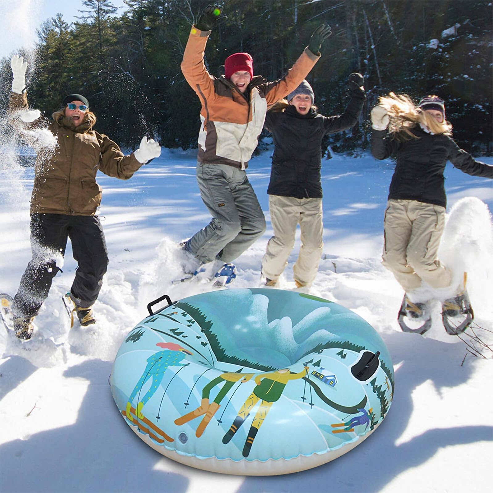 Slitta da Neve Gonfiabile in Pvc Ispessito 45 Fili, Snow Tube Resistente All'usura Doppie Maniglie, Tubo da Sci per Sport Invernali All'aperto, Divertimento Famigliare sulla Neve