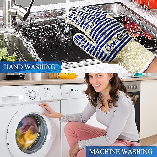 Miniatura 5 de Guantes de horno, guantes de parrilla resistentes al calor de 540 grados, guantes de silicona antideslizantes para superficies calientes con dedos,