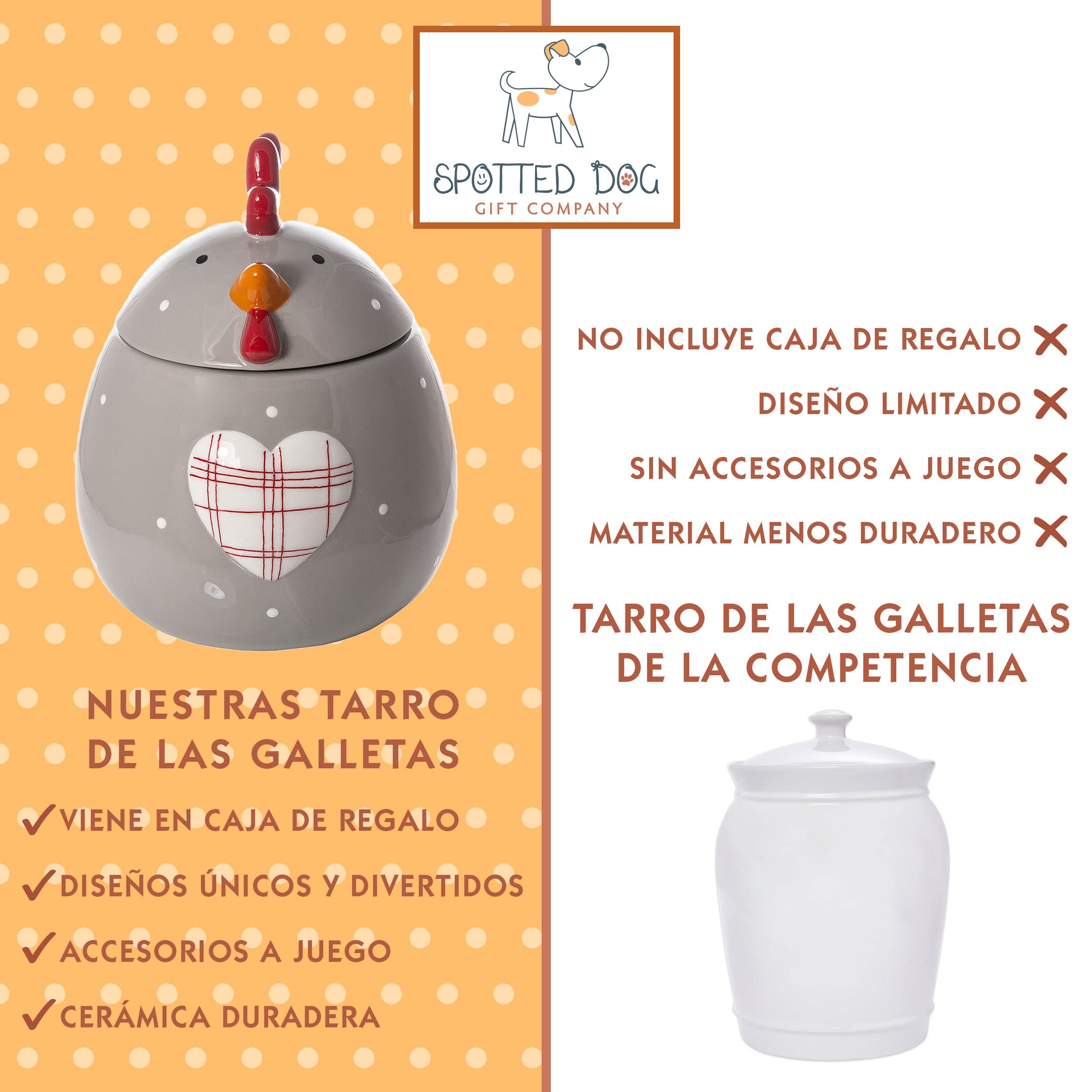 SPOTTED DOG GIFT COMPANY Bote Galletas de Cerámica con Gallina, 1900 ml Galletero Gris con Tapa, Regalo para Amantes Animales