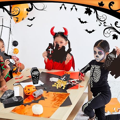 Miniatura 6 de Caja de ataúd de Halloween de 16 piezas, ataúdes funerarios de papel, caja de ataúd de 12 x 11.4 pulgadas, cuencos de ataúd, ataúd de juguete de