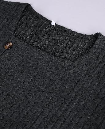 Womens Fall Tops Soft Square Neck Long Lantern Sleeve Deco Buttons Side Slit Sweater Tunic Shirt