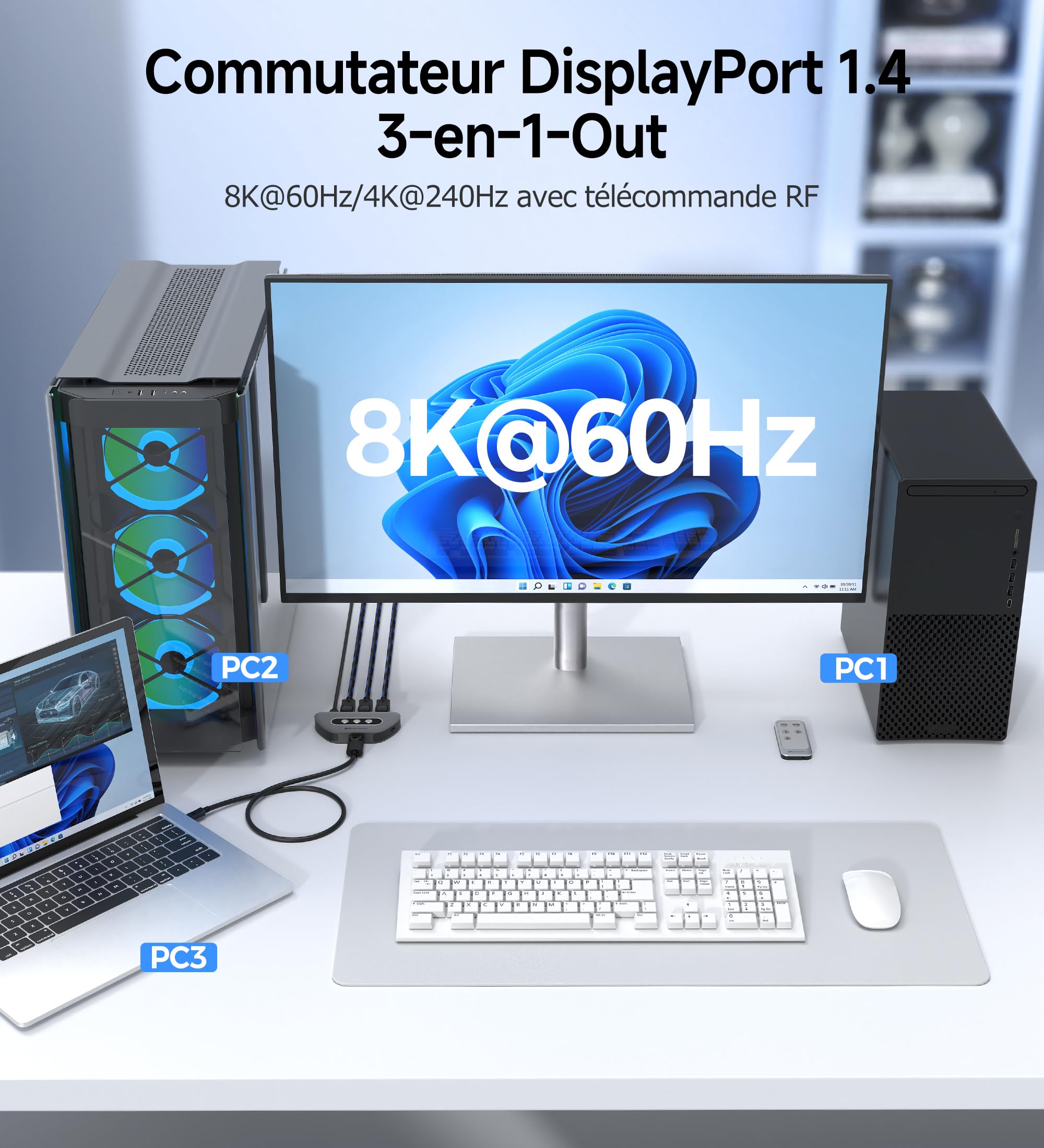 Cable Matters Commutateur DisplayPort 1.4, sortie 3 en 1