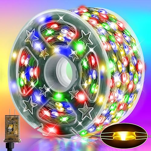 Heceltt Guirnalda de luces enchufables, 328 pies, 1000 luces LED de alambre verde con control remoto para fiestas, patio trasero, jardín, boda,