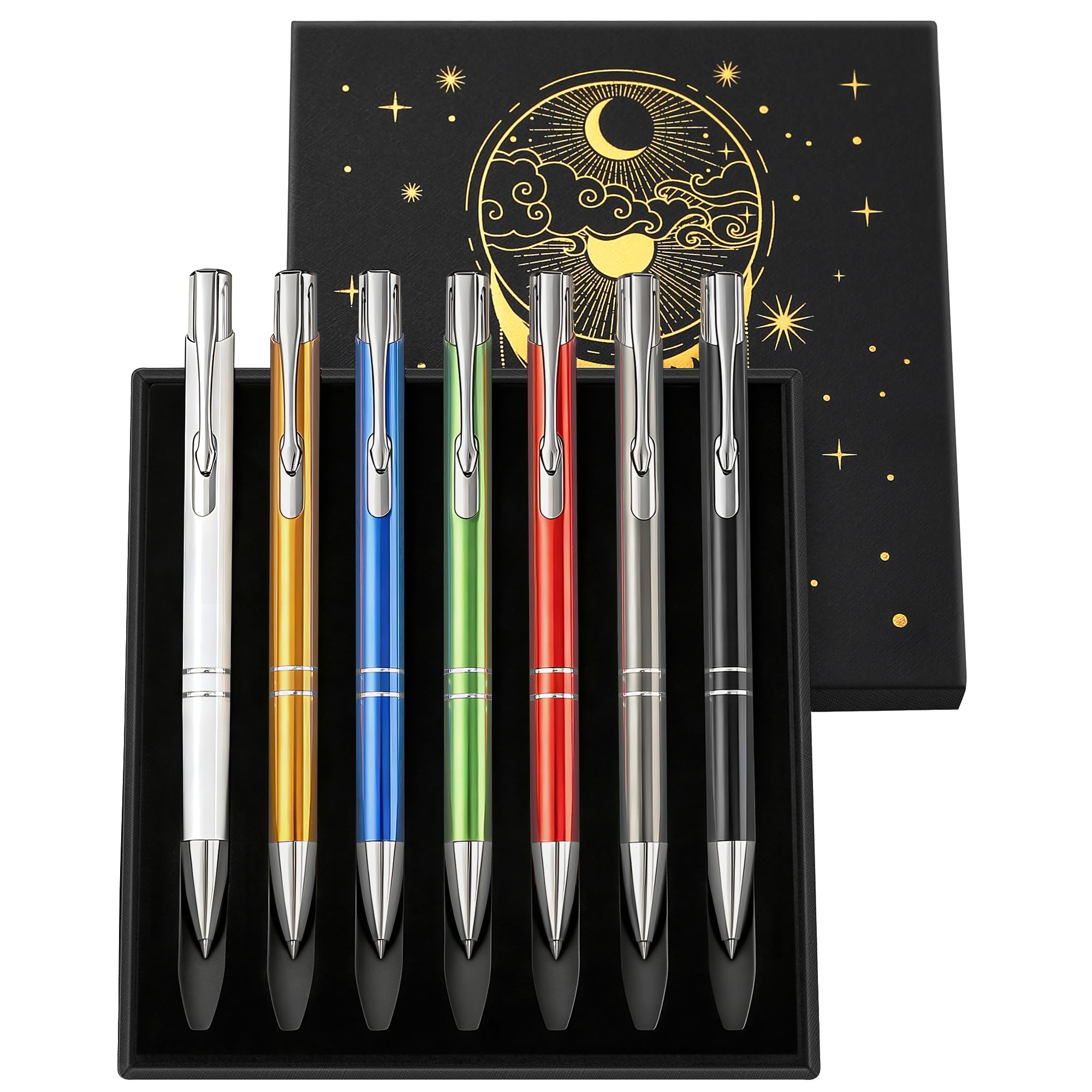 Retractable Ballpoint pens , 7 Pack Metal Fine Point 0.5mm Black Ink Pens