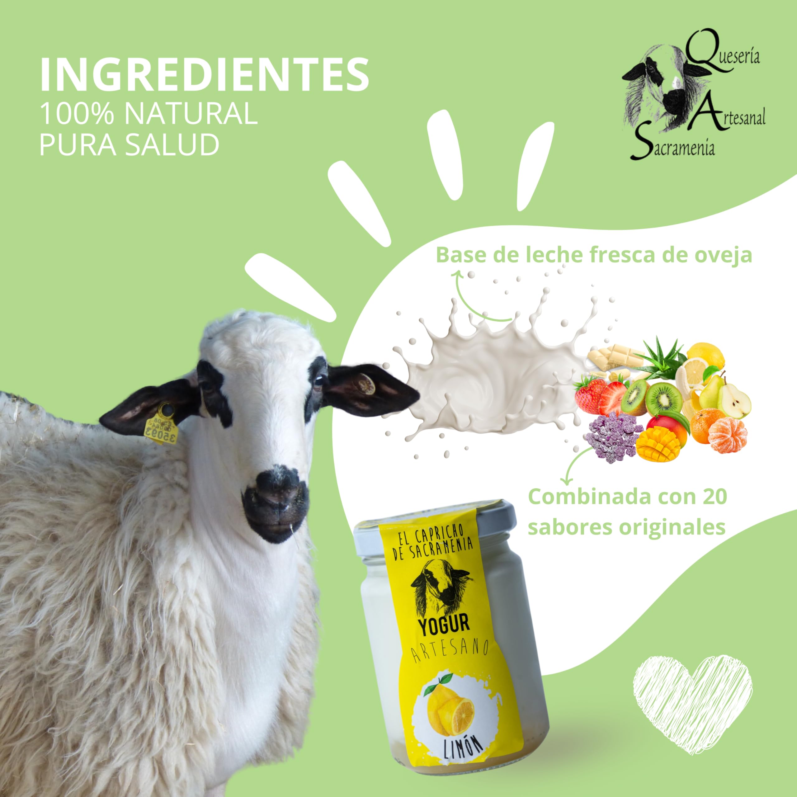 El Capricho de Sacramenia | Pack Limón | 20 Yogures Artesanales de Leche de Oveja y preparado natural de Limón | Cremoso, Natural y Saludable | Preparado Gourmet | Sin Gluten | Sabor Único y Original
