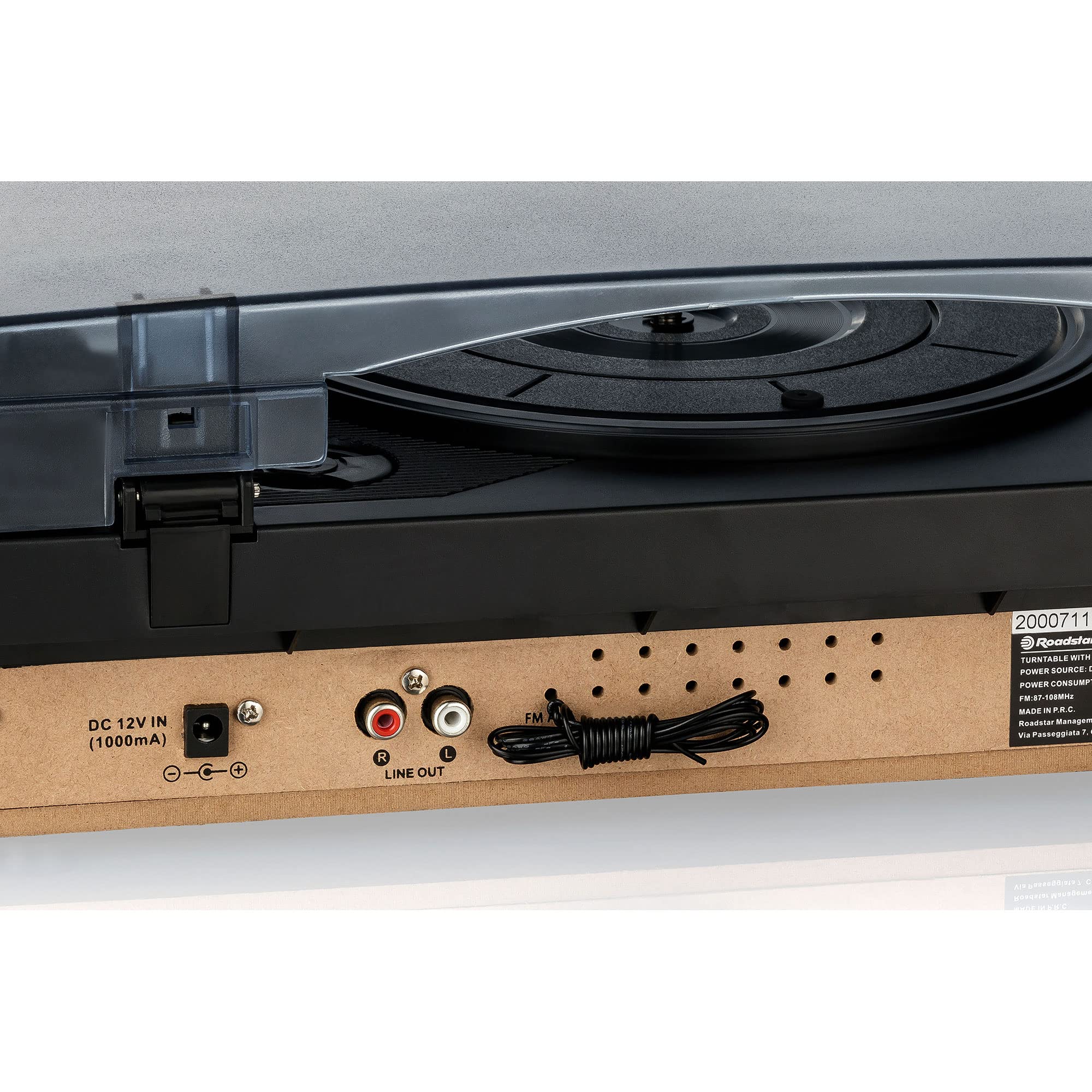 Roadstar TTR-8634 Tocadiscos de Vinilo 33/45/78 rpm, Radio FM Analógica, Altavoces Integrados, Salida RCA, Conexión para Auriculares, Negro
