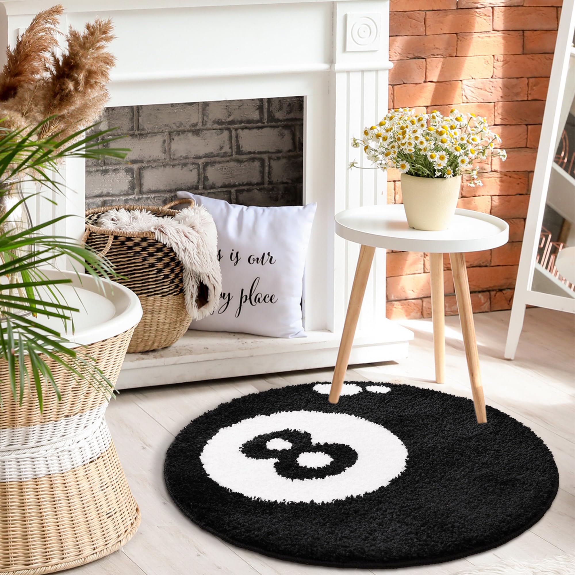 ラグ・カーペット Kyne Stamp Circle Rug by ROOM Black Amazon.com: MUJOO Black Round Rug 5ft,Circle Washable Area Rugs