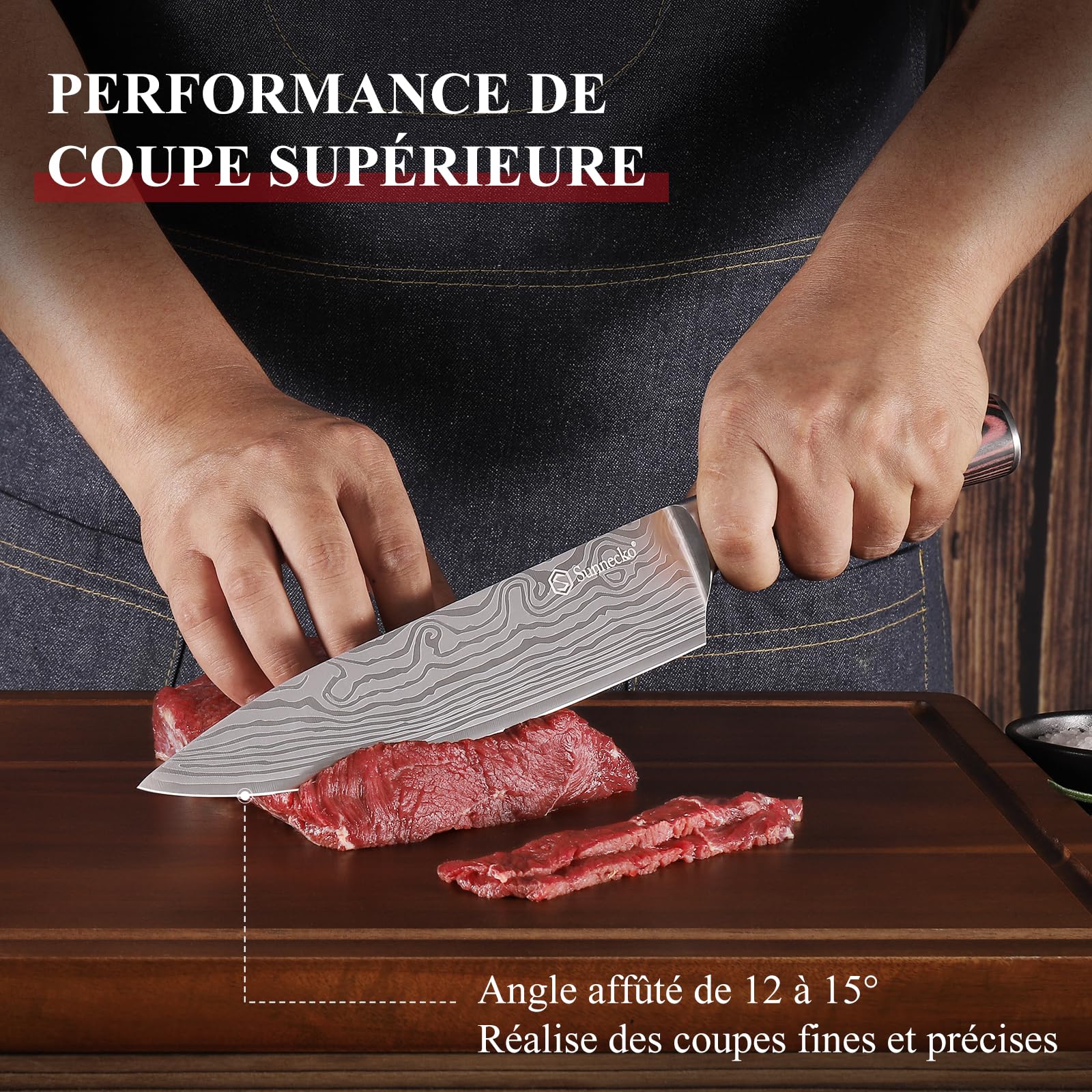 Sunnecko Set Couteau Cuisine Professionnel - Couteaux de Cuisine Japonais 5 Pièces en Acier Inox Lasé, Couteau Office Chef Santoku Pain Légume