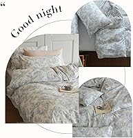 Vista 238 de 3 piezas de juego de funda de edredón tamaño individual XL, funda de edredón blanca con estampado floral azul, ropa de cama coquette de algodón