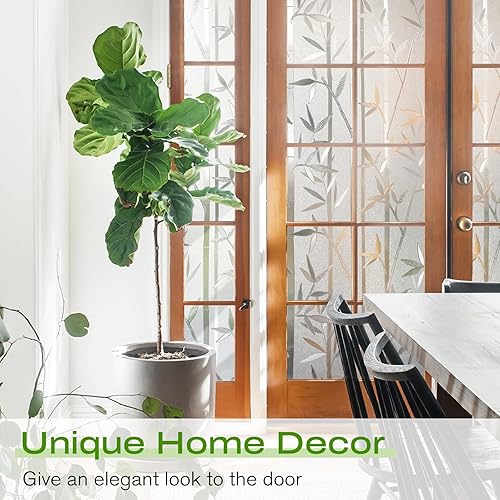 Miniatura 2 de rabbitgoo Película de privacidad para ventana, patrón de bambú esmerilado, calcomanías extraíbles con bloqueo UV para vitrales, para cubrir ventanas