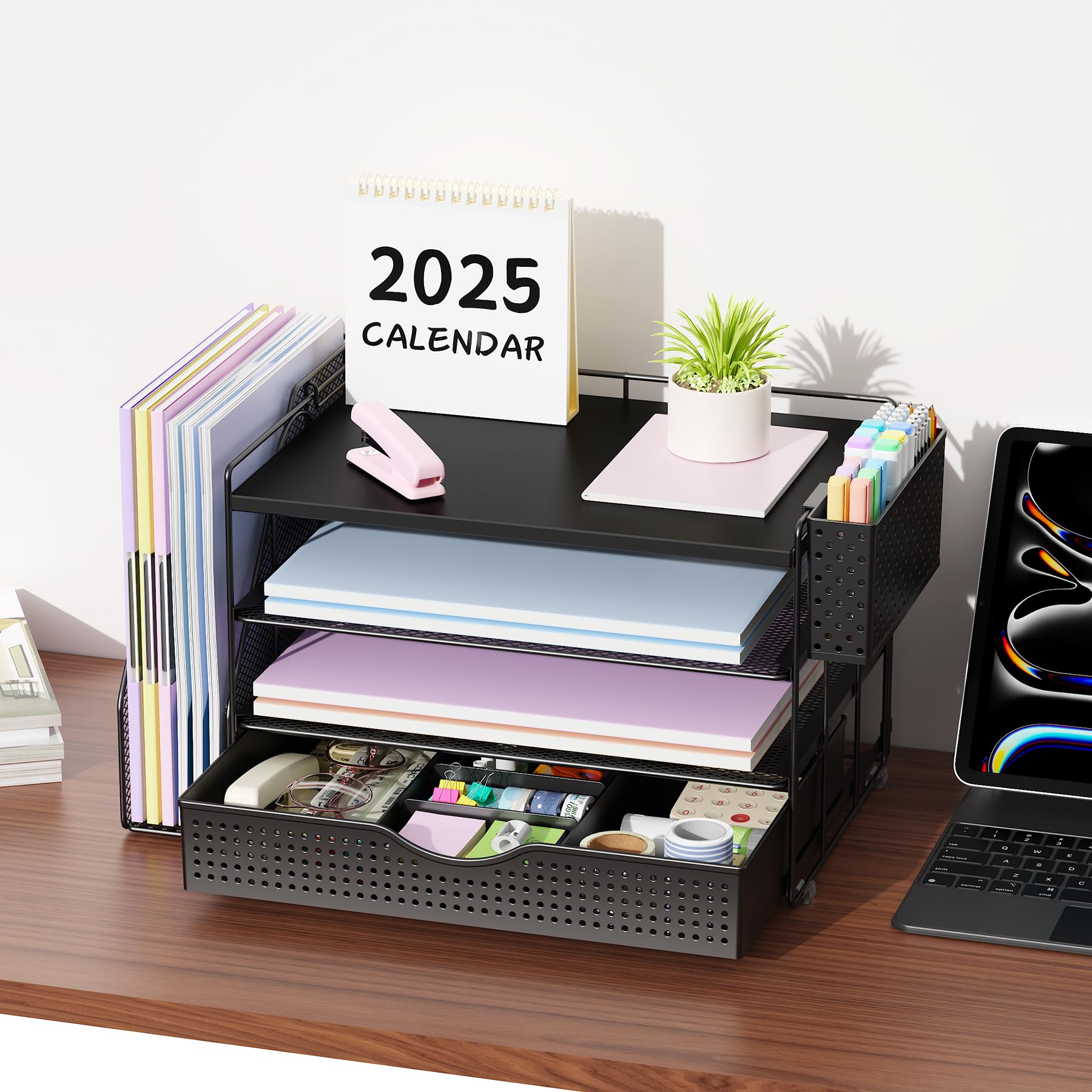 Wood Desk Organizers and Accessories with File Holder & Catalog Racks view 5