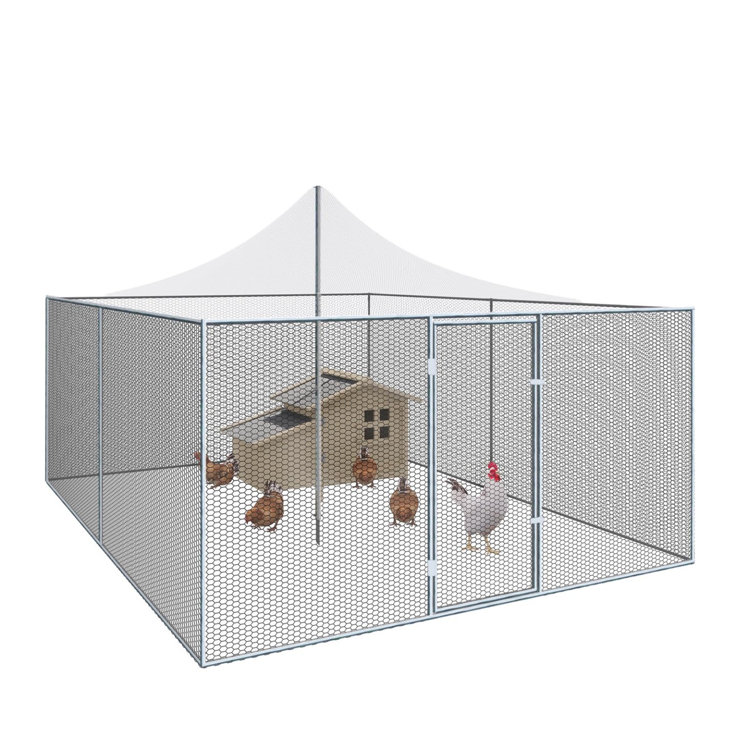 IDMarket - Volière 12m² enclos poulailler 3x4M Parc grillagé Toit Filet Acier galvanisé