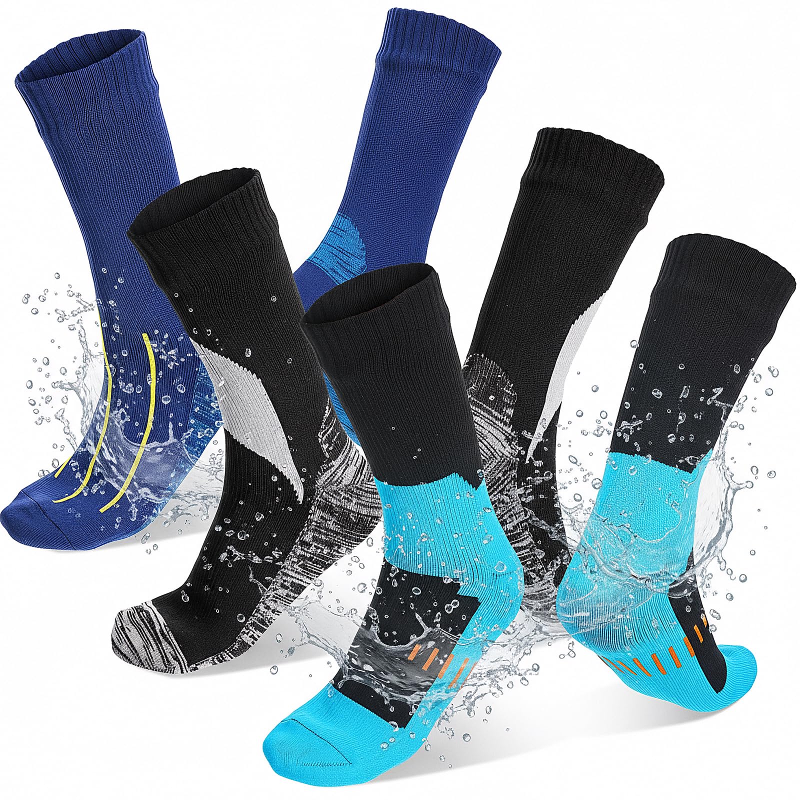 3 Pairs Waterproof Socks, Unisex Breathable Sport Socks for Men Women Outdoor Hiking Walking Running Skiing Trekking Wading Fishing