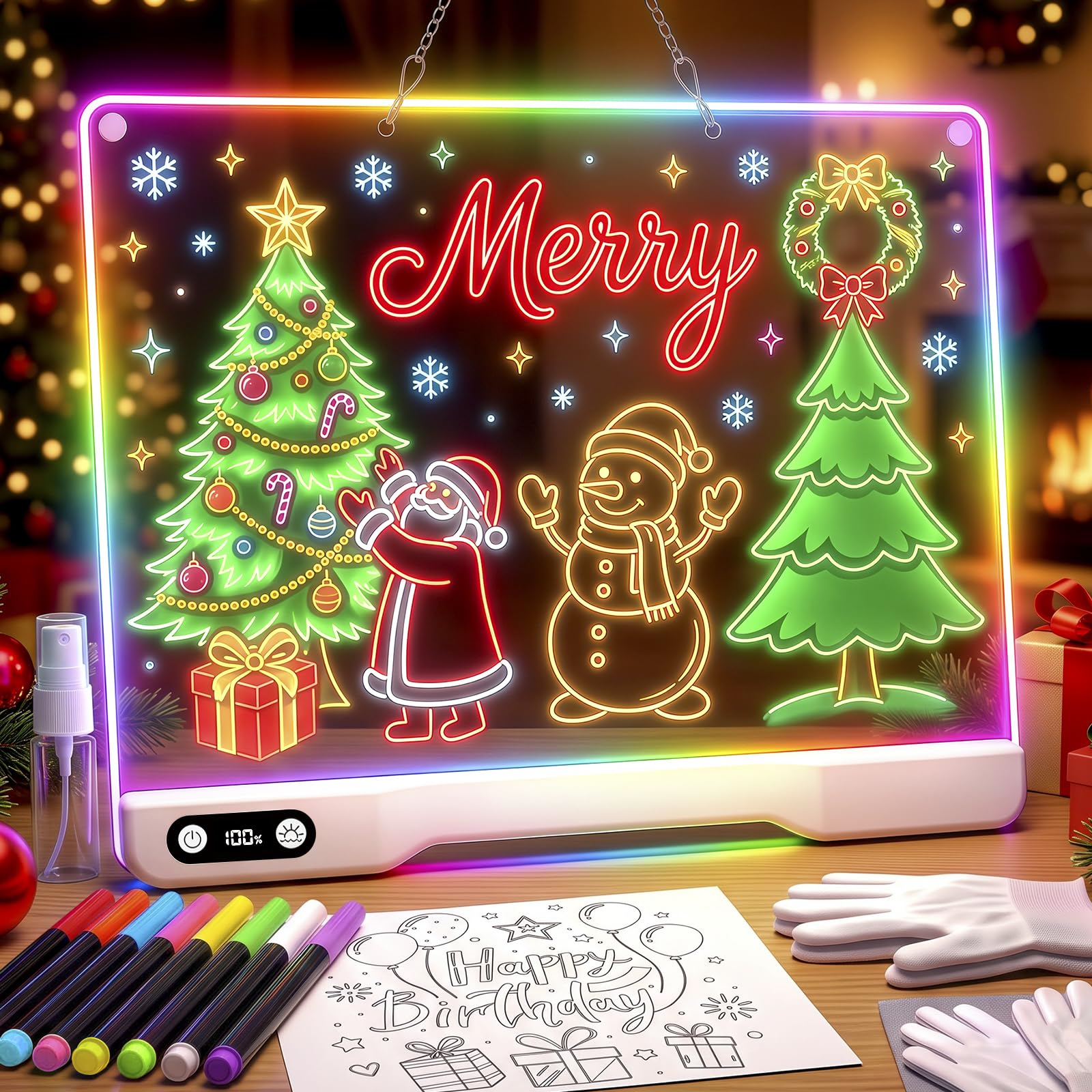 LED Drawing Board for Kids, Rechargeable 7-Color Neon Glow Light Up Pad