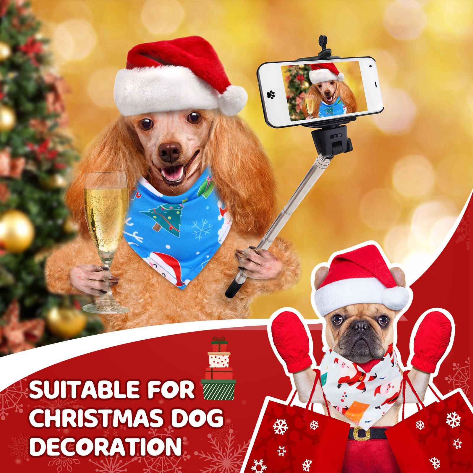 Chunful 200 Stück Weihnachten Hund Bandanas Bulk Xmas Hund Bandanas Schneemann Weihnachtsmann Schneeflocke Haustier Bandana Verschiedene Stile Haustier Dreieck Schal Lätzchen Halstuch Zubehör für