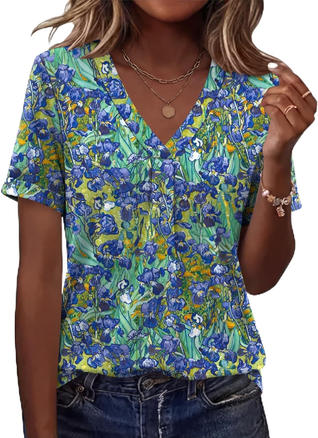 AKEWEI Womens Tops Short Sleeve Shirts for Women V Neck Business Casual Tunic Spring Fashion Clothes 2026