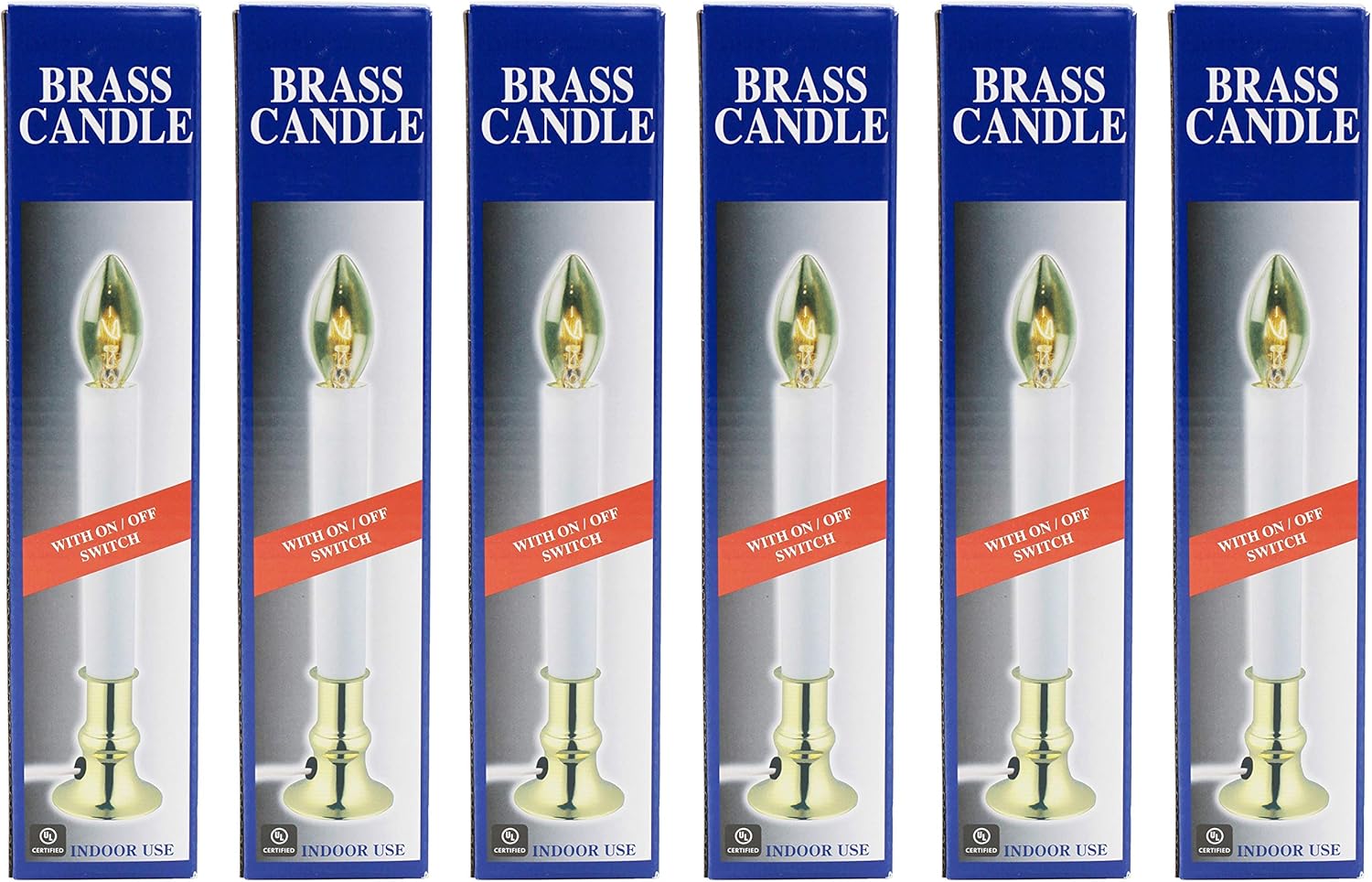 Creative Hobbies® Pack of 6 Electric Window Candle with On/Off Switch, Incandescent Light Bulb, Brass Plated Base, Ready to Use (Original)