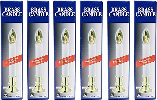 Miniatura 6 de Creative Hobbies Paquete de 6 velas eléctricas para ventana con interruptor de encendidoapagado, bombilla incandescente, base chapada en latón,