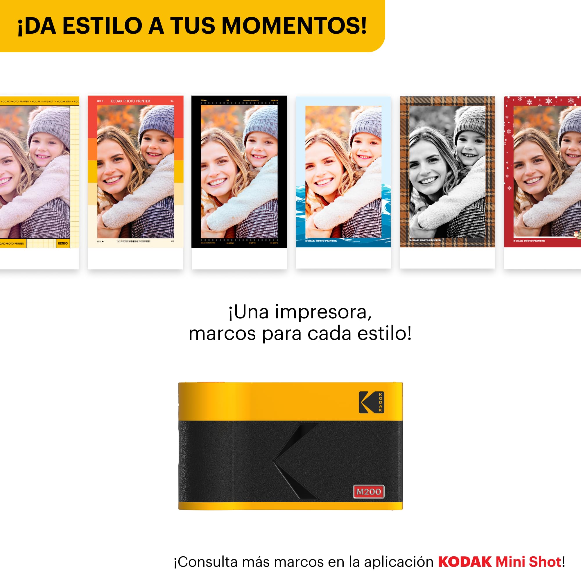 KODAK Mini 2 ERA 4PASS Impresora de Fotos Portátil (5,3x8,6cm) (Impresora + Pack con 38 Hojas (8 Hojas Iniciales + 30 Hojas), Negro)