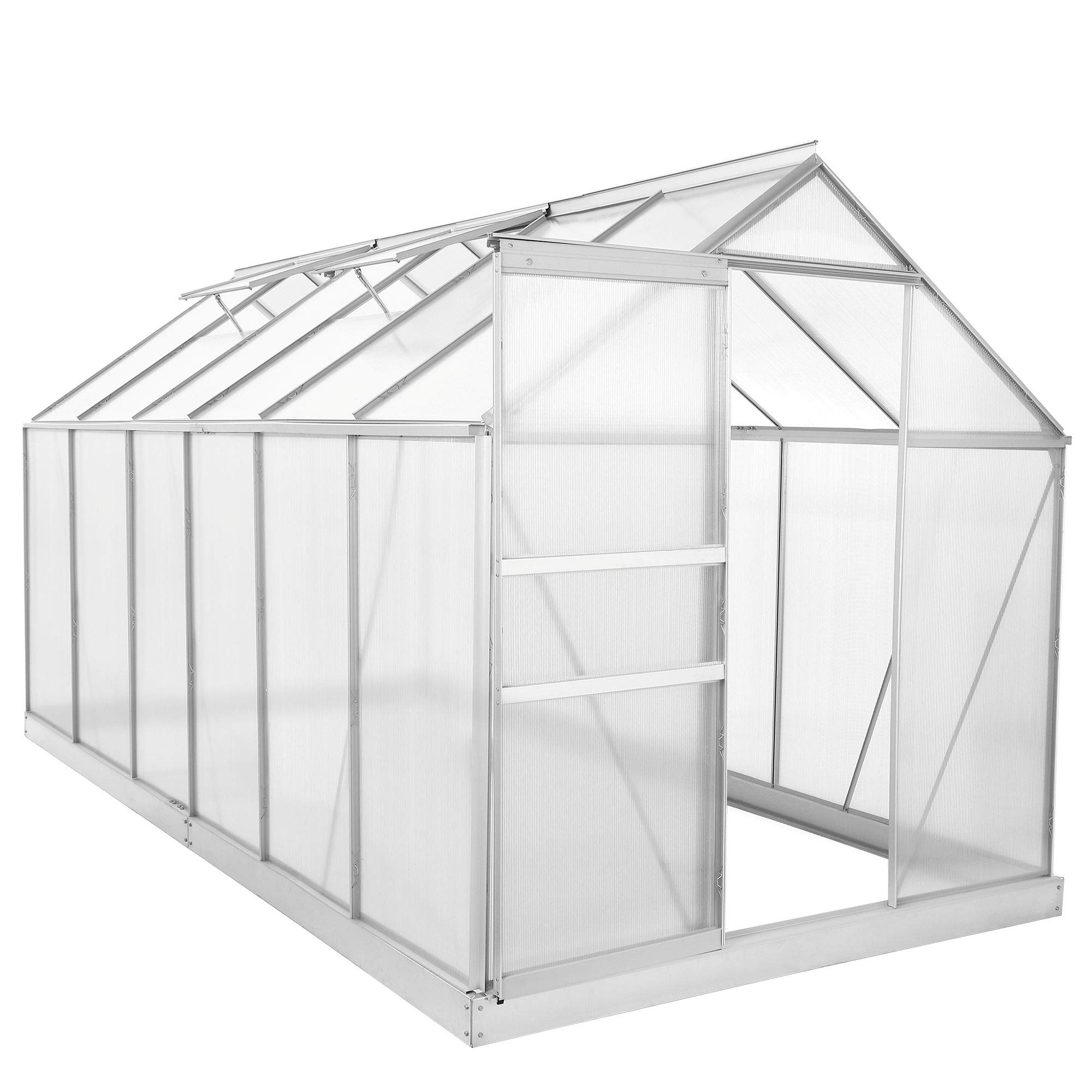 Zelsius Aluminium Gewächshaus mit Fundament 380 x 190 cm | 6 mm Hohlkammerplatten, UV-beständig, Winterfest | Treibhaus, Pflanzenhaus, Tomatenhaus, Frühbeet, Anbau Gewächshaus, Tomatengewächshaus