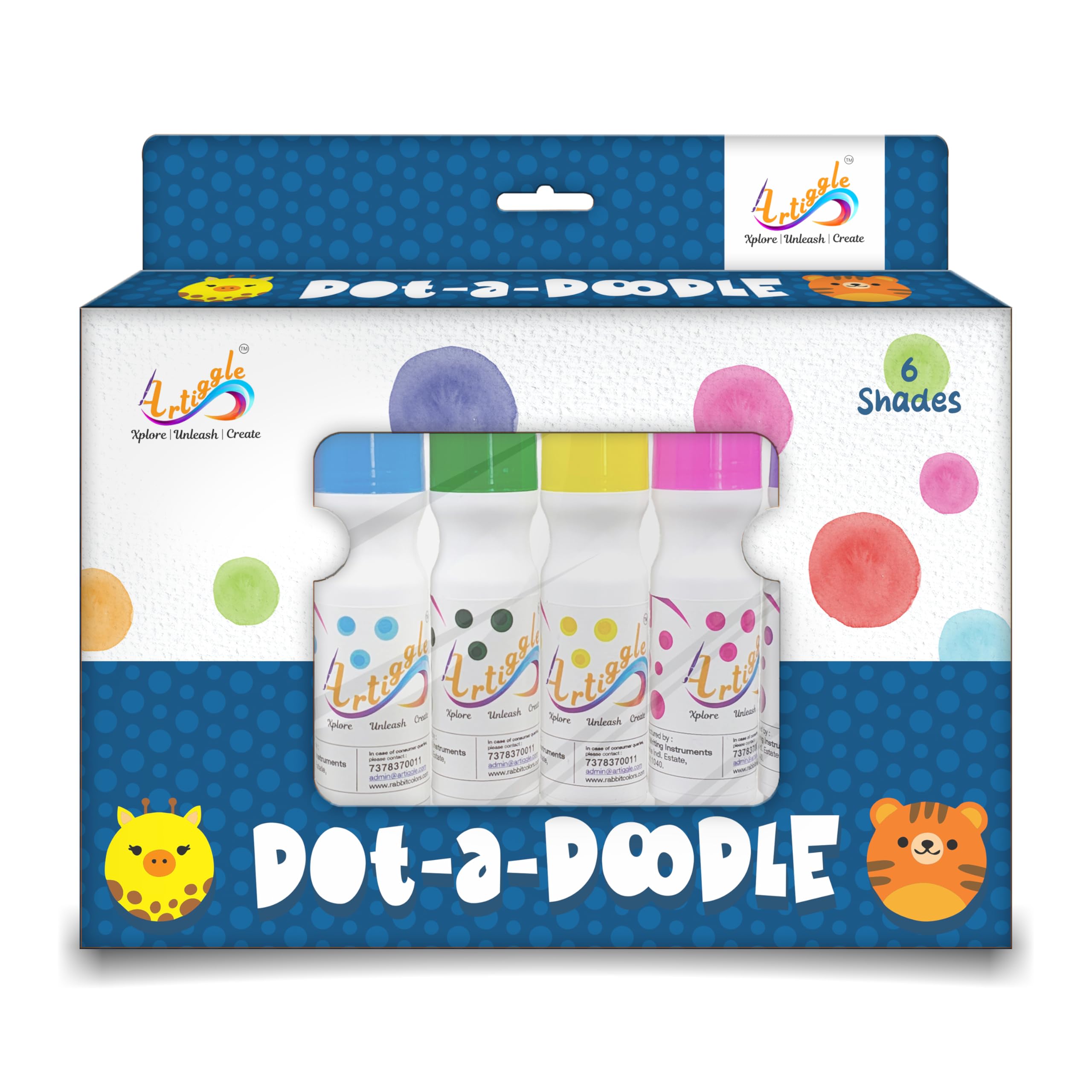Artiggle Dot-a-Doodle | Dot Marker,6 Shades 60ML Non Toxic Fun Art & Craft Supplies| Dab 20 mm with 20 Printed Brain Boosting Worksheets |Activity Book-image-38