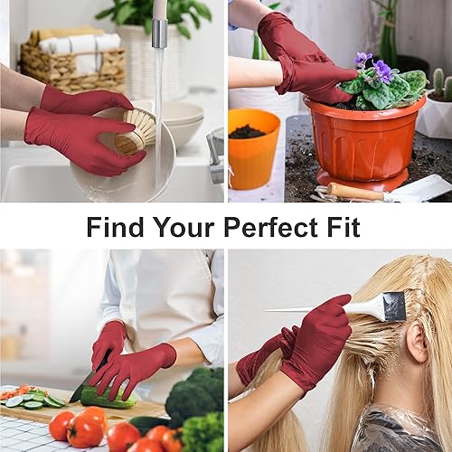 Miniatura 6 de Guantes desechables de nitrilo para examen, pequeños, caja de 50, color borgoña, sin látex, sin polvo, 3 mil, grado médico, seguros para alimentos,