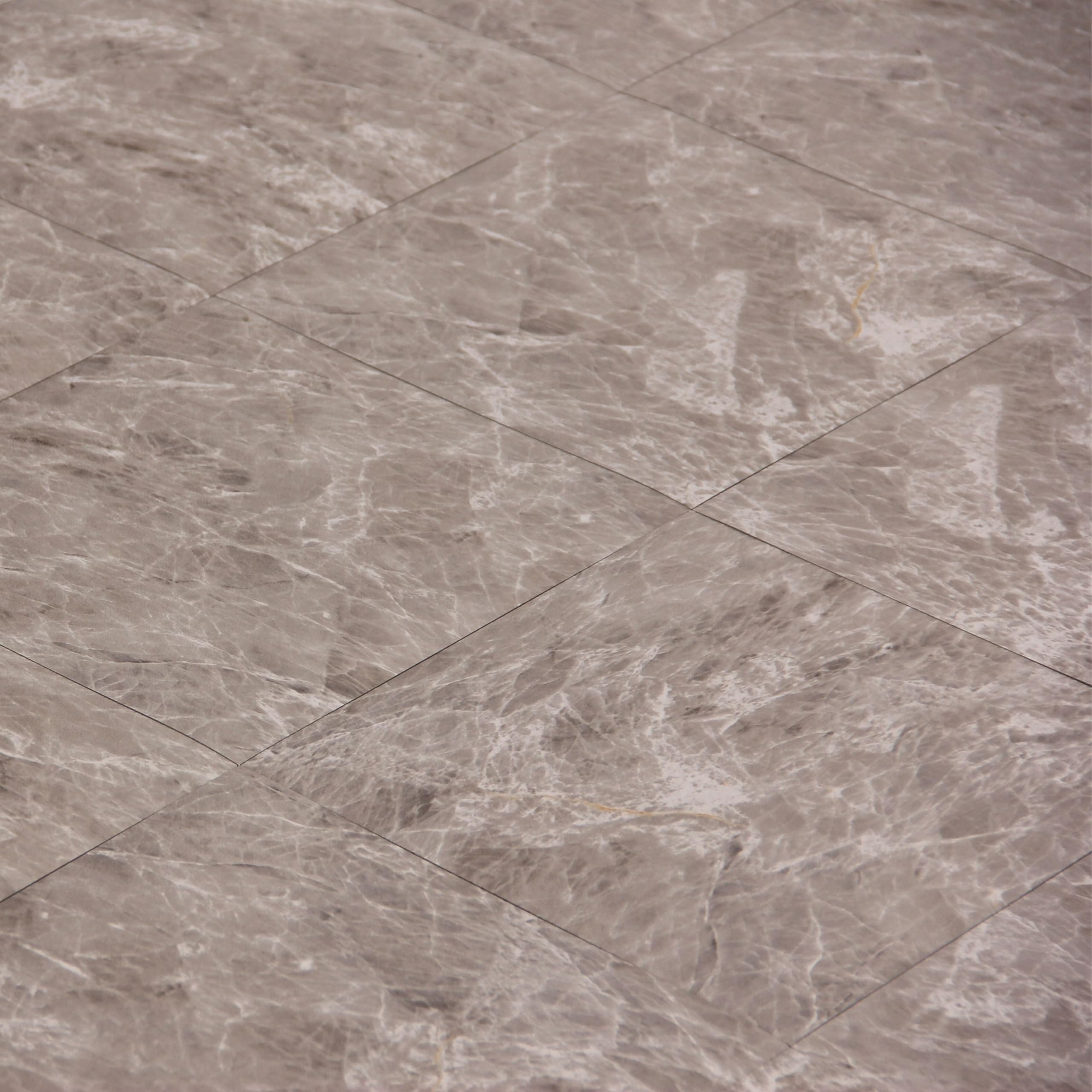 Vinyl Floor Tiles Self Adhesive - 50 Pack To Cover 50 sqf (4.65 sqm) | Each Sticker Tile Size 12x12In (30.5 x 30.5cm) - Peel and Stick Vinyl Floor Tiles | Light Grey Marble Effect