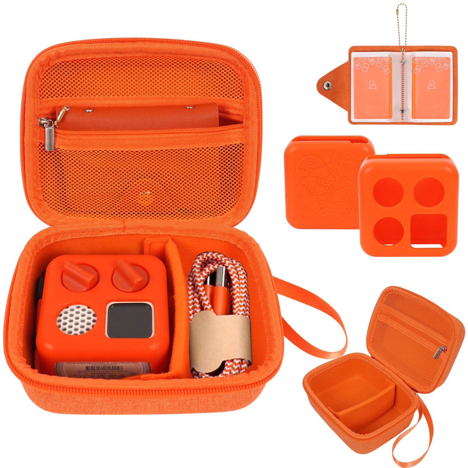 YouKnow Hartschale und Silikonhülle für Yoto Mini Player, Kinder Audio Musik Zubehör mit Kartenetui Halter für bis zu 10 Karten (Orange)