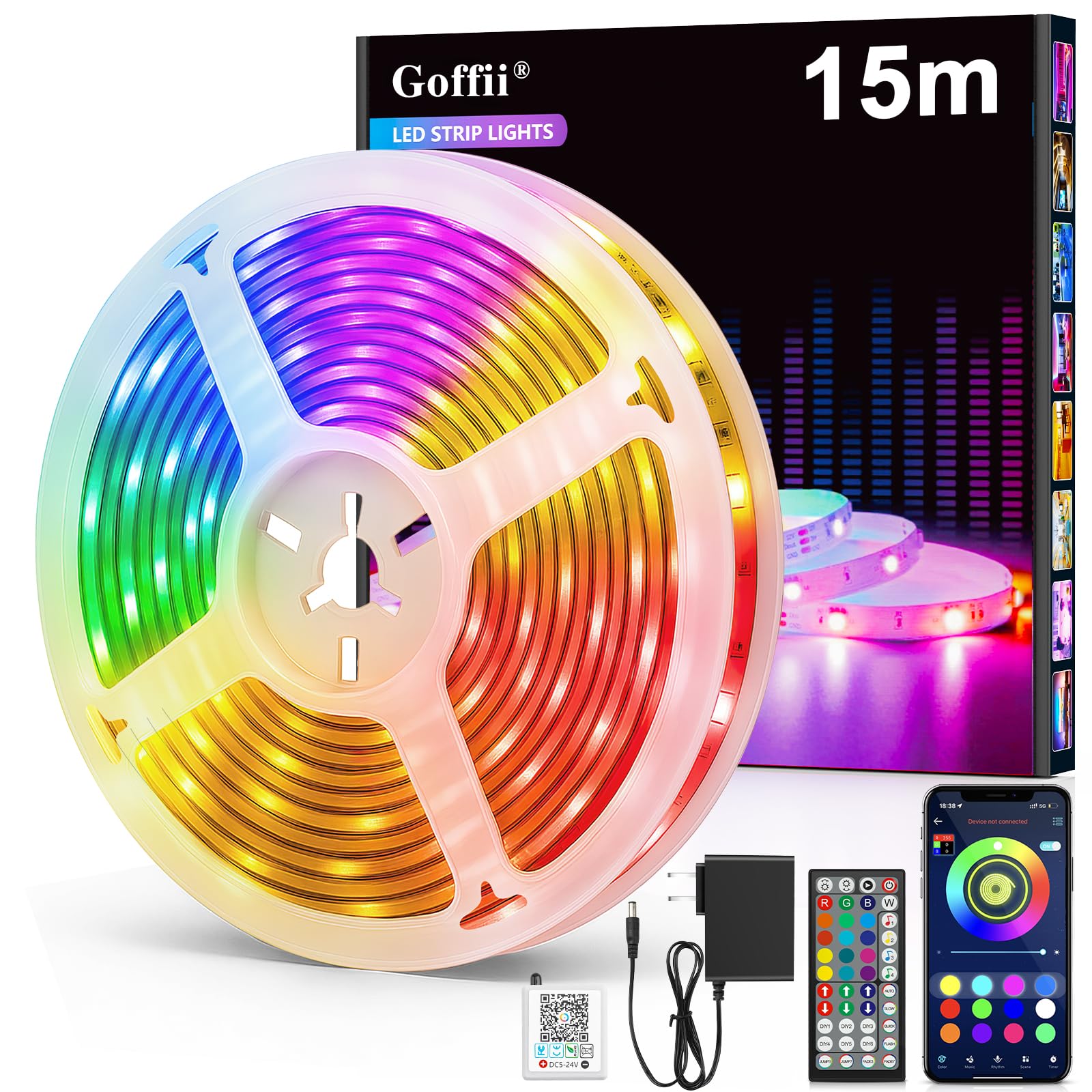 LED Strip, LED Streifen Bluetooth RGB Led Band Selbstklebend mit Fernbedienung und APP. Musik Sync, Timer-Einstellung Dimmbar Led Stripes Lichterkette für Zimmer Partei deko