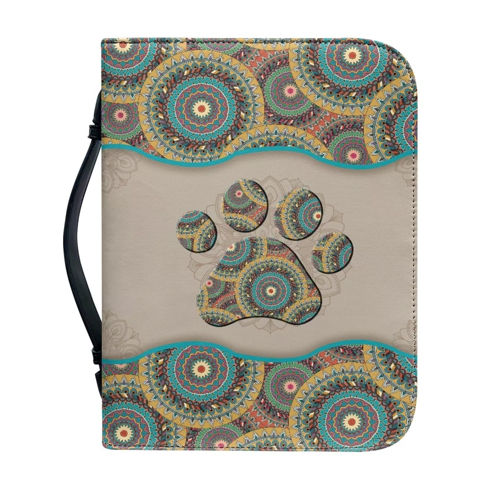 Talayituse Dog Paw Print Bible Covers for Women Men Boho Mandala Design PU Leather Bible Case Bible Bag Tote Book Carrying Case Christian Bible Accessories, L โ image 1