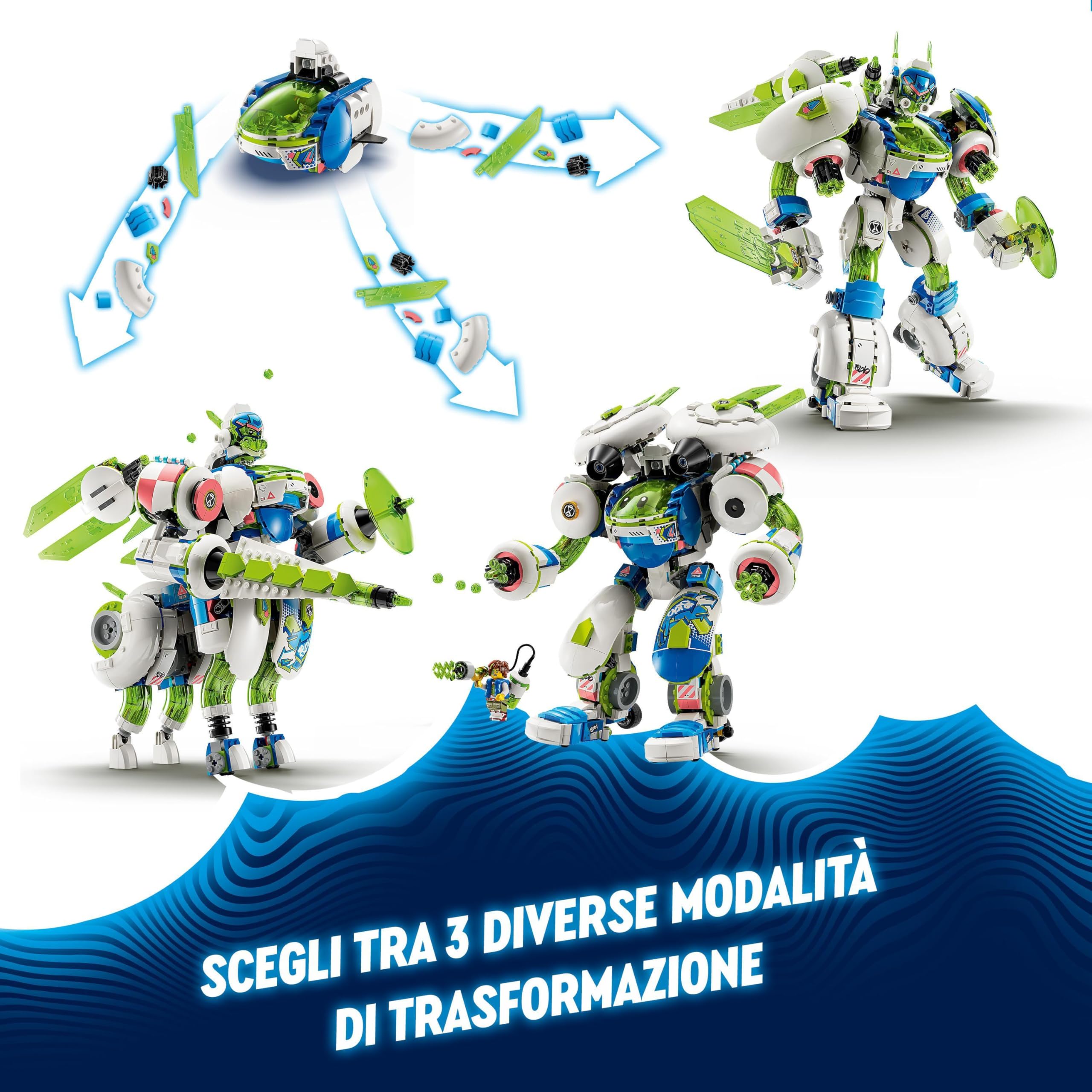 LEGO DREAMZzz 3 in 1 Battle Mech di Mateo e Z-Blob, Astronave Trasformabile in 3 Diversi Robot Giocattolo Dotati di Accessori e 4 Minifigure, Giochi Creativi per Bambini e Bambine da 10 Anni 71485