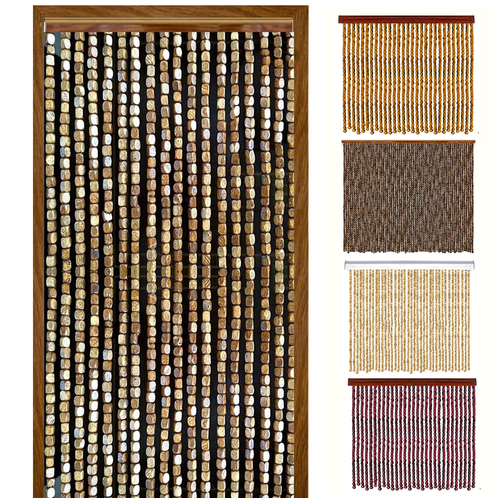 Naturalna zasłona z drewnianych koralików, styl retro, ścianka działowa, zasłona sznurkowa, dekoracja prywatności do salonu, sypialni (90 x 200 cm)