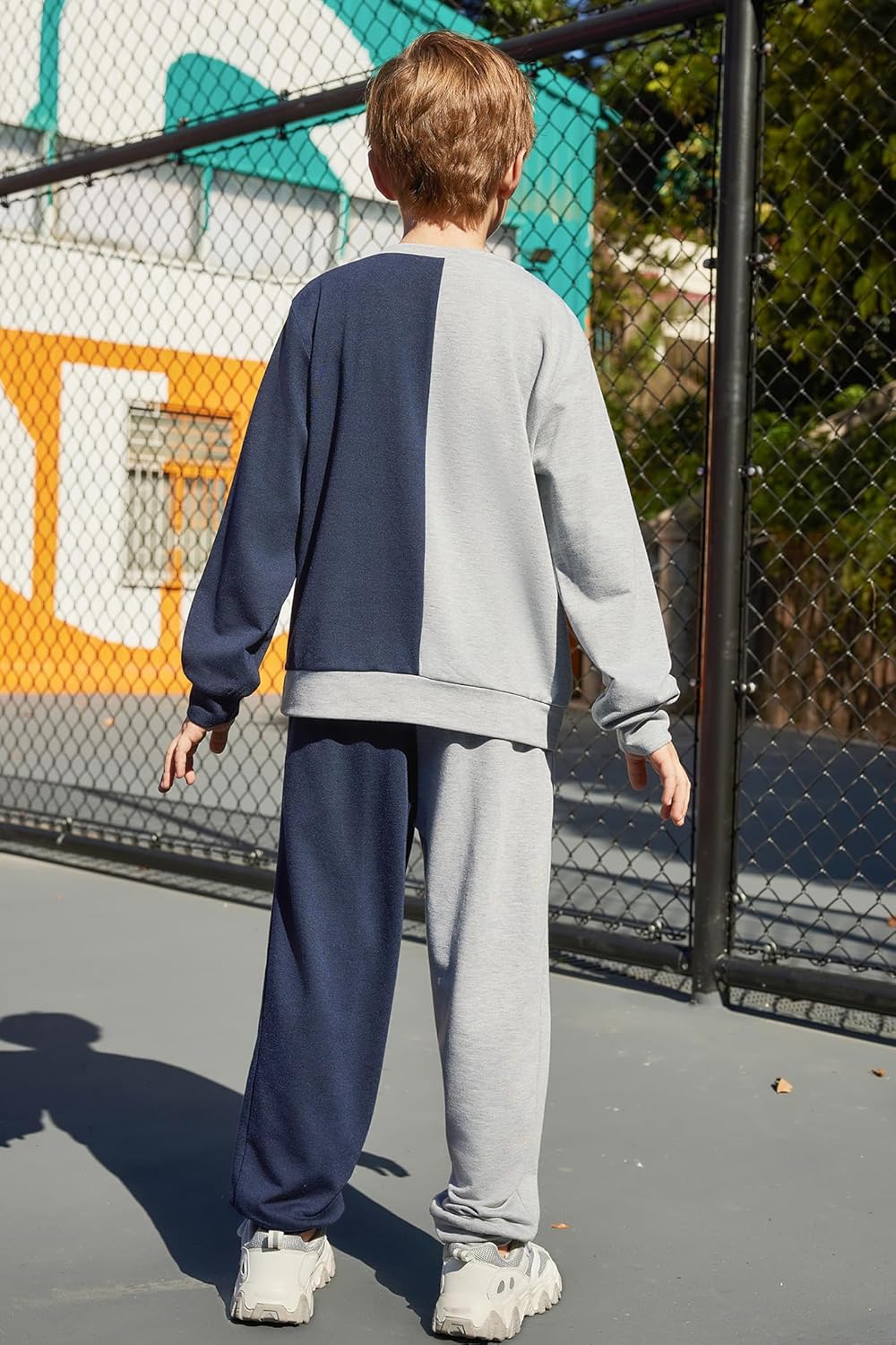 Arshiner Boys Cartoon Face Print Two Tone Crewneck Sweatshirt and Pants Set Tracksuits Outfits Size (2T - 7-8) - Image 4