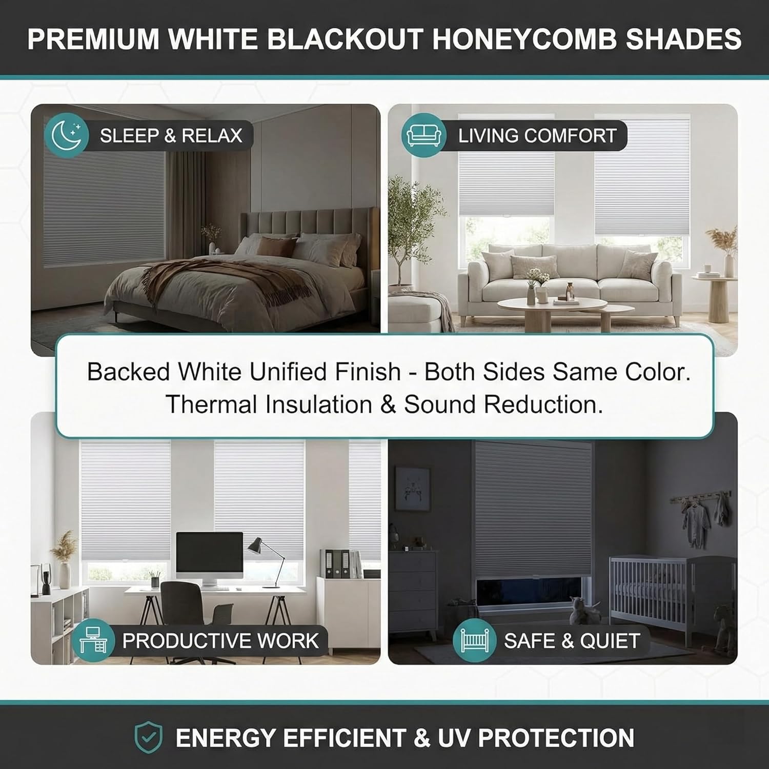 62" Width x 68" HBlackout Cellular Shades, Cell Shades Cordless Honecomb Blinds for Windows Privacy Window Shade for Bedroom, Kitchen. White