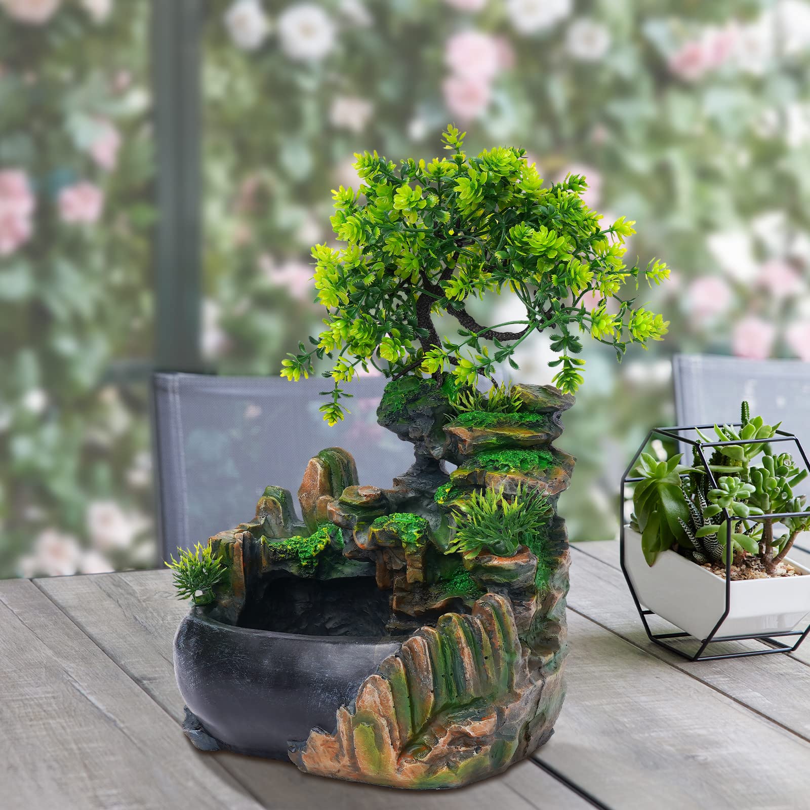 Fontaine D'Intérieur Zen Avec LED - 20x20x15cm - Décoration Bureau Et Salon