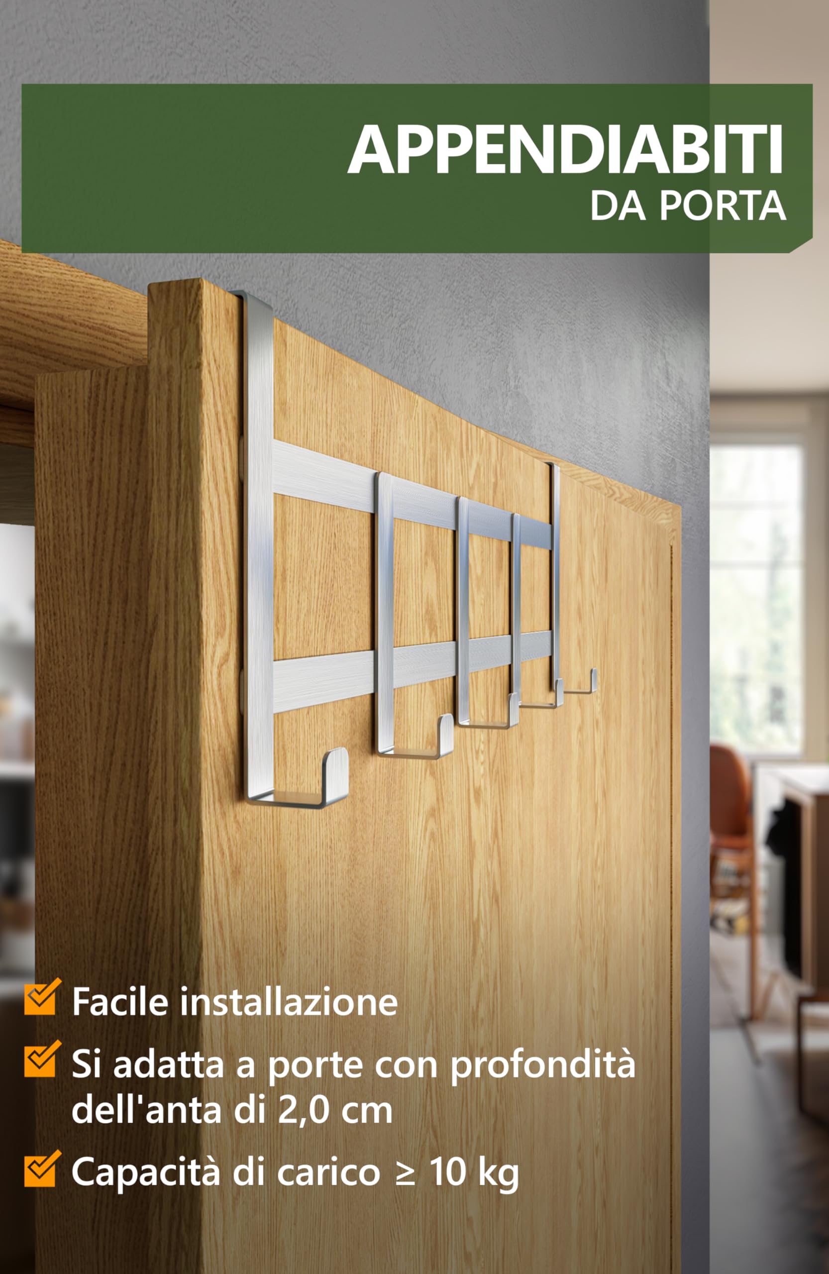 10 Ganci Per Porta In Acciaio Inox - Bianchi, Per Appendere Vestiti E Accessori In Casa - Foto 3