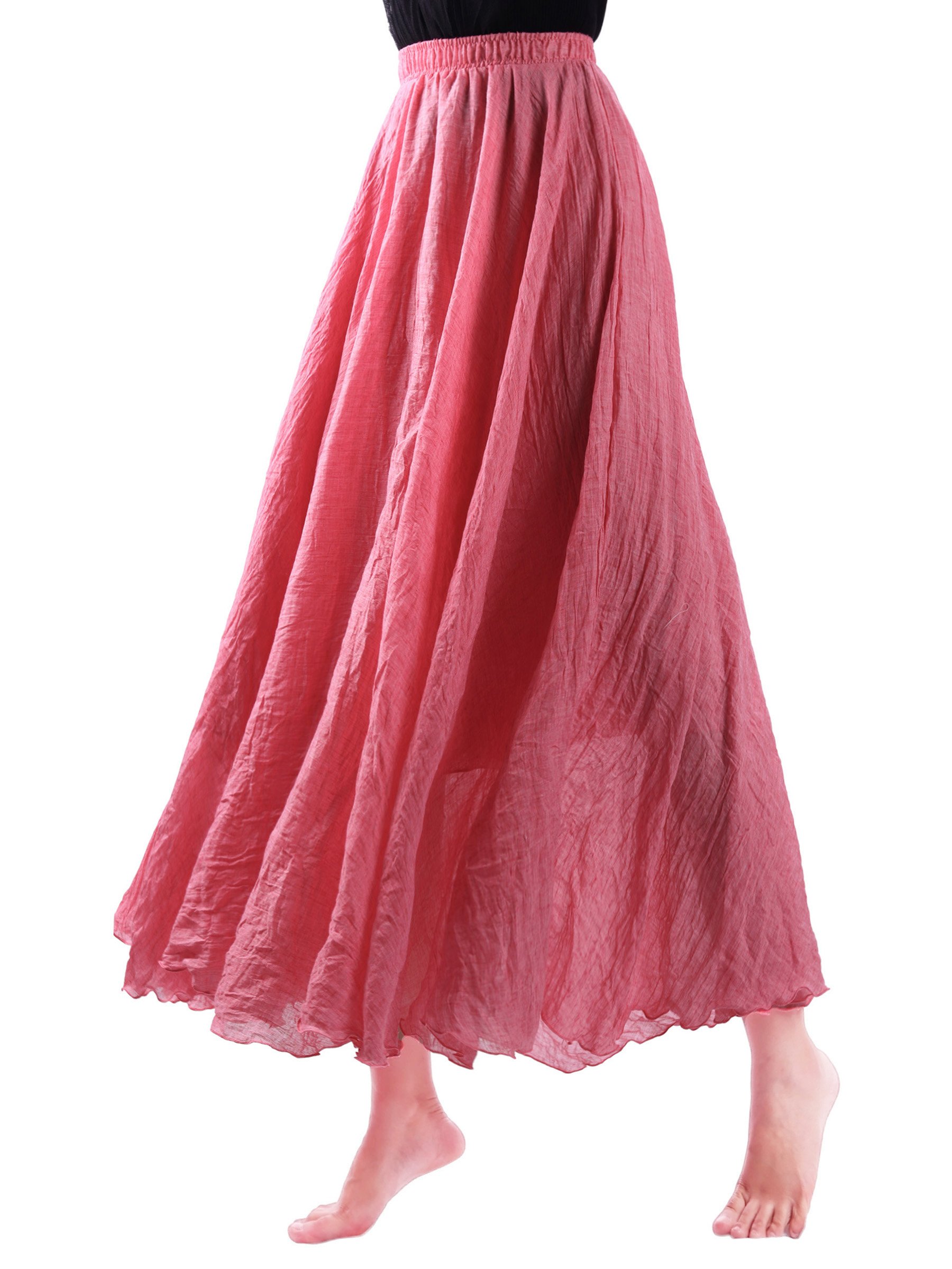 Mujer Algodón Lino Falda Larga Maxifalda Playa Cintura Maxiskirt Elástica Doble Capa para Vacaciones Casual - para Talla 34/36/38/40/42 o Talla XS/S/M/L
