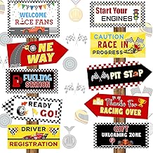 Tenare 20 Pieces Race Car Party Sign Race Car Party Themed Directional Signs Funny Cutouts Welcome Yard Outdoor Wall Decoration Supplies for Birthday Backdrop Photo Props Outdoor Decor