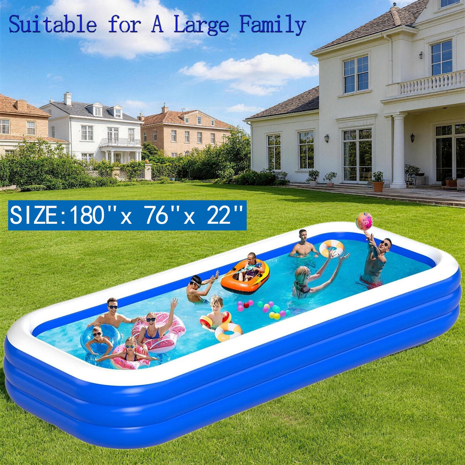 Piscina inflable extragrande para adultos, 180 x 76 x 22 pulgadas, piscina inflable extragrande con bomba, piscinas inflables extralargas de 15 pies para patio trasero, piscina grande fácil de