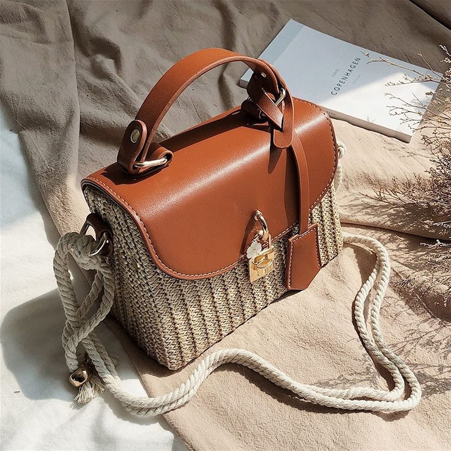 Strohtaschen für Damen, handgewebte Umhängetaschen, Sommer-Strand-Strohtaschen, einfache Taschen für Reisen am Meer