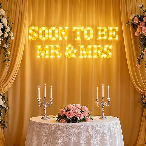 Miniatura 3 de Honoson 14 Pcs Soon to Be Mr&mrs Light Sign Wedding Party Decoration LED Neon Light up Sign Table Decoration for Wedding Engagement Bridal Shower