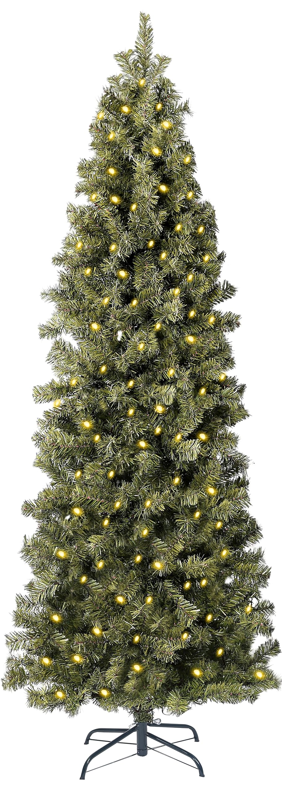 Annecy 6Ft Pre-Lit Fir Christmas Tree, Green Classic Artificial Slim Skinny Christmas Tree for Home, Office, Party Decoration w/ 618 Tips, 250 Warm White&Multi-Color Lights, Metal Hinges & Base