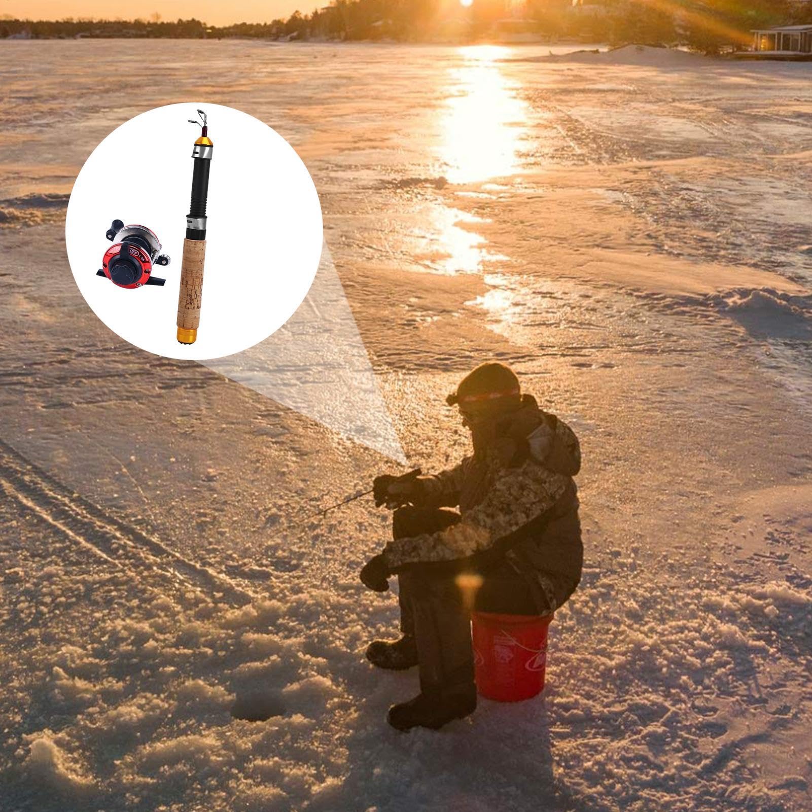 Caña y carrete para pescar en hielo - Carretes duraderos para pescar en hielo | Equipo compacto y ligero para pesca en hielo | Equipo de pesca portátil para agua dulce y salada | Herramientas esencial