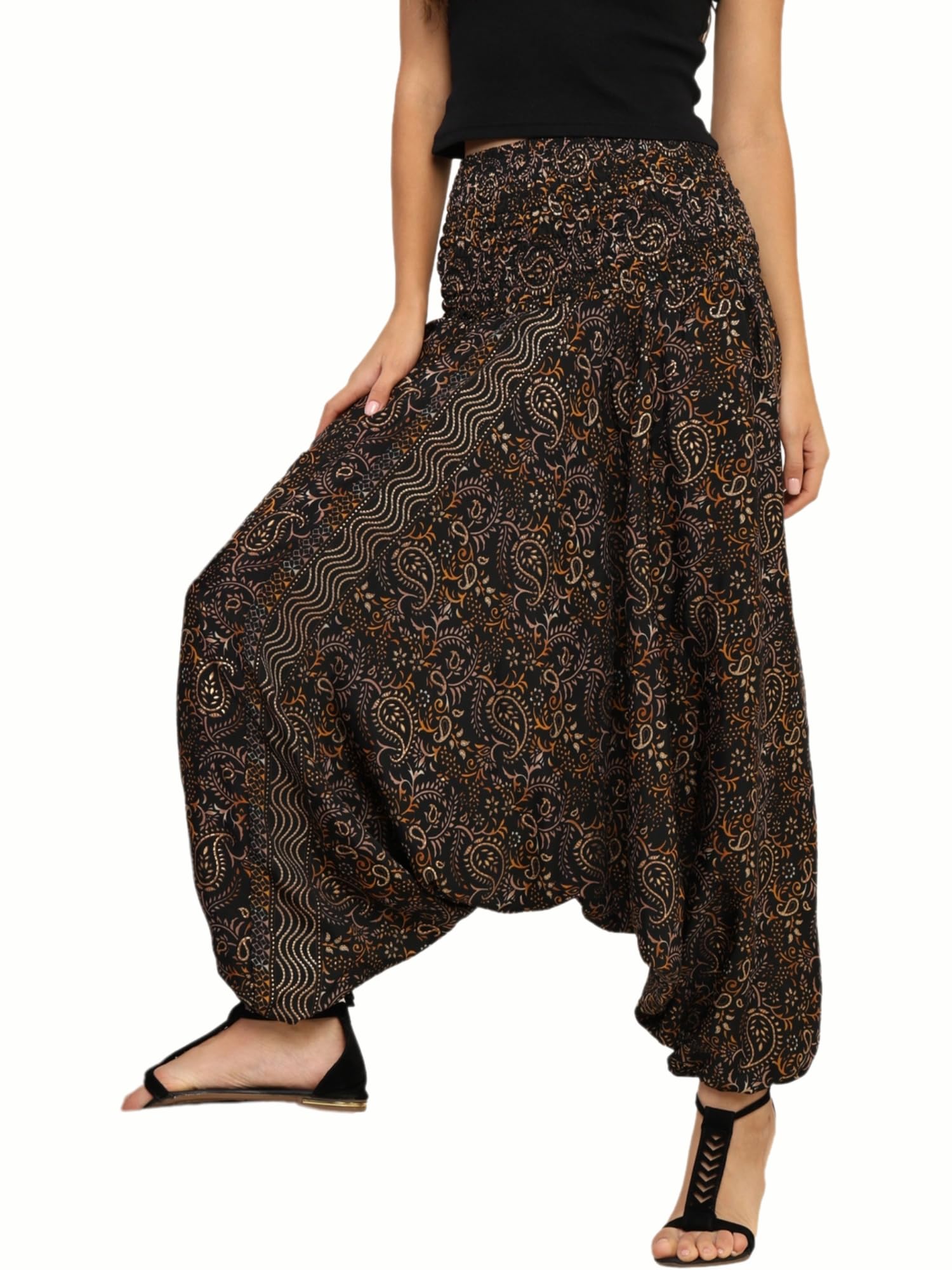ke kanhaexports KE KANHA EXPORTS Women Harem Pants for Woman Boho Beach Multicolour Border Print Multiwear Jumpsuit Soft Silky Yoga Pants Loose Fit Dhoti Patiala Style Bottom Wear Waist 27-34" Fits S/M/L-picture-35