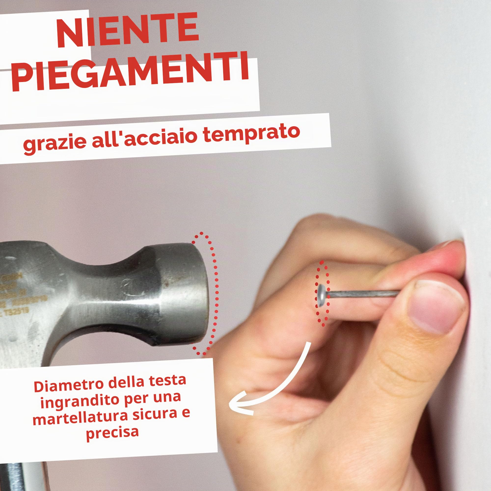 RIKAMA® – 50 chiodi per quadri in mix di 10 x 20 mm, 25 mm, 30 mm, 40 mm, 50 mm – chiodi in acciaio per l'uso su calcestruzzo, mattoni, intonaco e legno – Made in Europe (testa argentata)