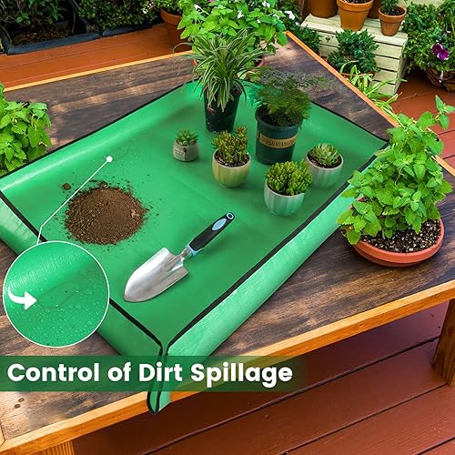 Miniatura 4 de Tapete grande de 39.5 x 31.5 pulgadas para trasplante de plantas de interior, control de trasplante, mesa de jardinero, bandeja portátil para