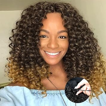 NOSTALGIA Curly Half Wig 3 In 1 Kinky Curly Half Wigs Synthetic Glueless Wear and Go Invisible Hairline Seamless Flip Over with Drawstring Easy to Wear & Adjust 16 InchBlack and Honey Blonde 1B/27