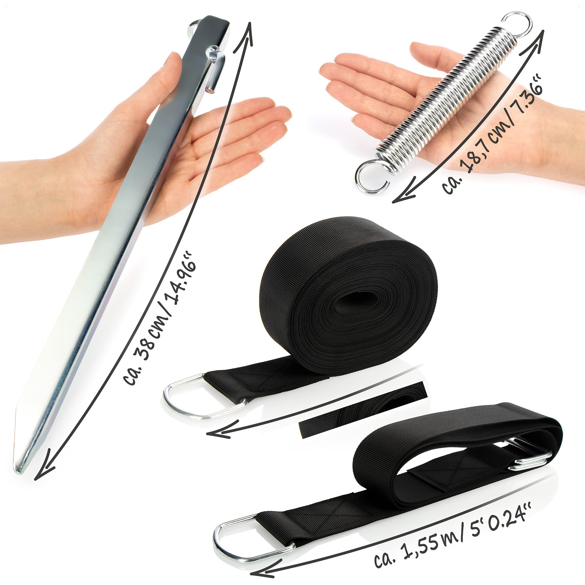 COM-FOUR® Set 6 pezzi di cinghie anti-vento con piolo, molla, cintura e tiretto per pioli - cinghie anti-vento per tenda da sole - attacco per tenda (06 pz. - set di montaggio)